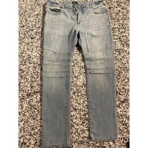 Zanerobe Mens Skinny Fit Jeans 38x32 Light Wash Denim Knee Panel Button Fly Y2K